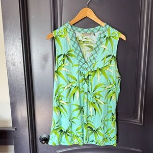 Tommy Bahama Aqua and Brown Plaid Top